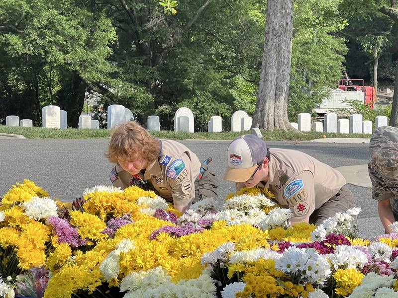 Flags placed at Alexandria National Cemetery in Alexandria, Virginia with the help of the National Capitol Area Council scouts in honor of fallen servicemembers.