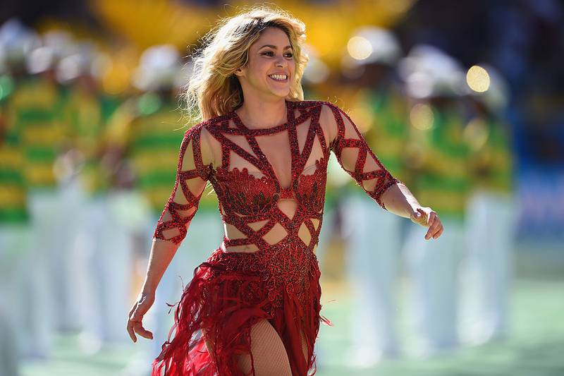 RIO DE JANEIRO, BRAZIL - JULY 13:  Singer Shakira performs during the closing ceremony prior to the 2014 FIFA World Cup Brazil Final match between Germany and Argentina at Maracana on July 13, 2014 in Rio de Janeiro, Brazil.  (Photo by Matthias Hangst/Getty Images)