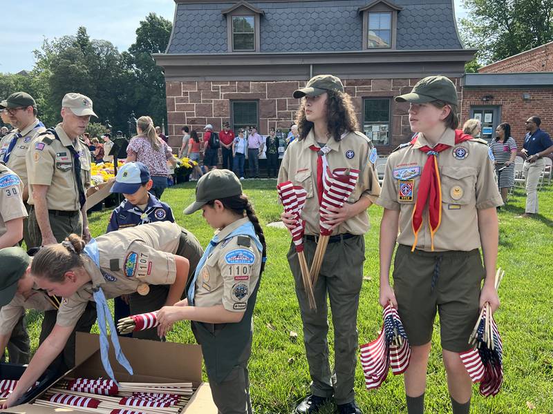 Flags placed at Alexandria National Cemetery in Alexandria, Virginia with the help of the National Capitol Area Council scouts in honor of fallen servicemembers.