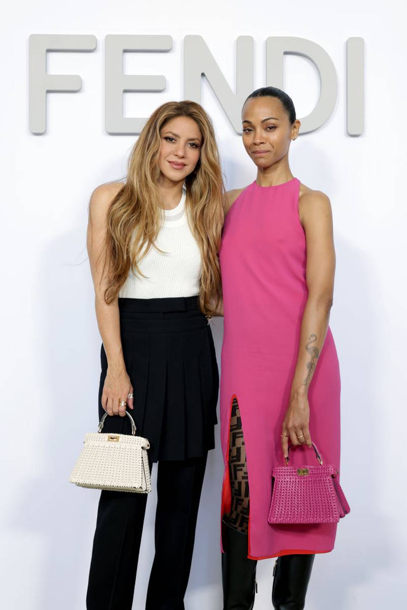 PARIS, FRANCE - JULY 06: Shakira and Zoe Saldana attend the Fendi Couture Fall/Winter 2023/2024 show at Palais Brogniart on July 06, 2023 in Paris, France. (Photo by Pascal Le Segretain/Getty Images for Fendi)