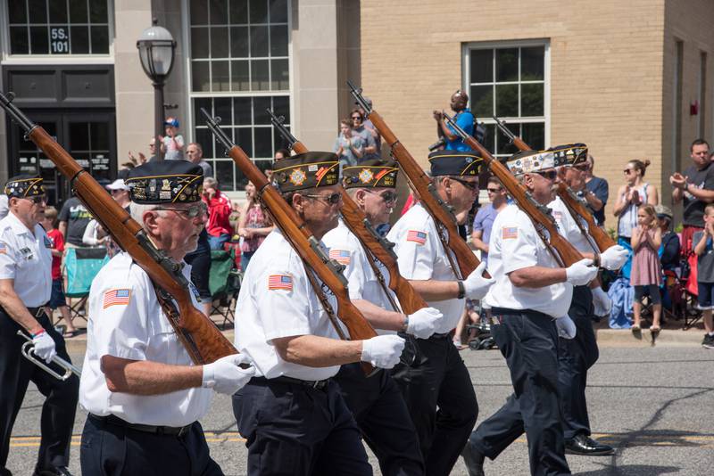 Veterans marching in Memorial Day parade in Naperville, Illinois.